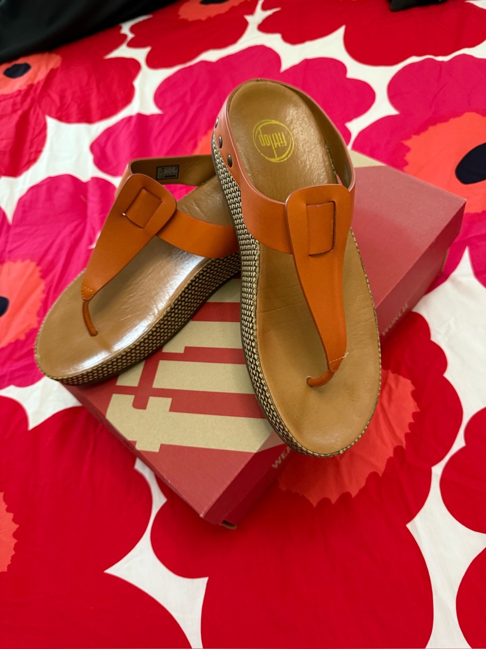 Fitflop Girls Orange Leather Wedge Thong Sandals